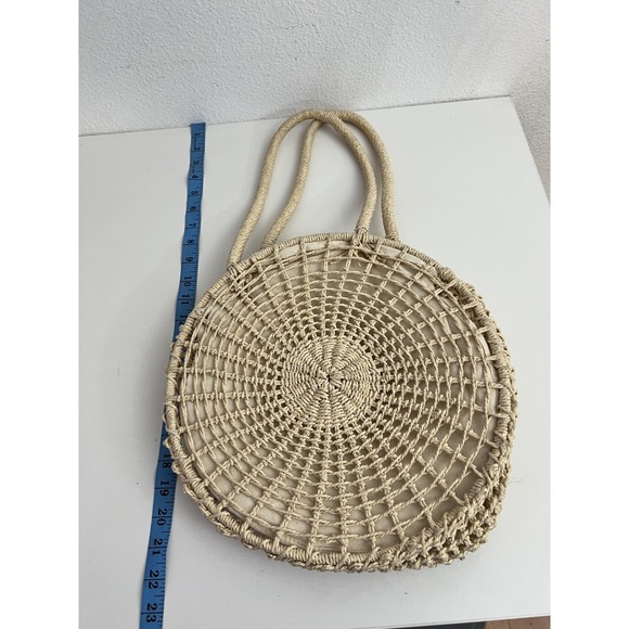 Marabelle Round Natural Straw Rattan Handbag w/Gold Flecks Travel Boho Beach - Picture 4 of 6